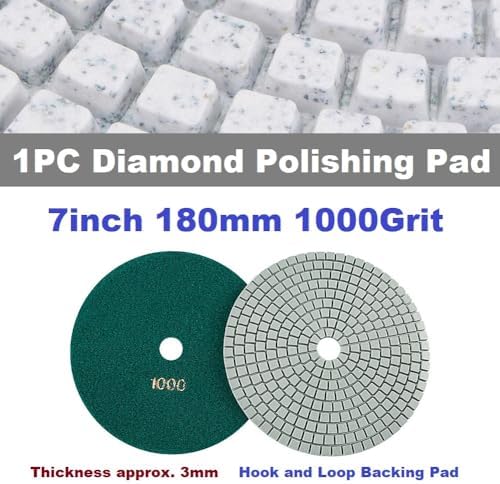 Diamond Polishing Pad, 7 inch 180 mm 1000 Grit Sanding Discs for Grinder & Polisher, Hook and Loop Backing Pad for Grinding Buffing Granite Marble Concrete Stone (1 Piece)