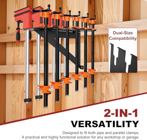 2-in-1 Pipe & Parallel Clamp Rack Organizer, Wall Mounted Clamp Storage