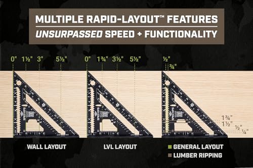 Spec Ops Tools Fury 7.5” Rafter Square with Laser Etched & Stamped Markings, Rapid-Layout Features, Wide Heel, Includes Digital Rafter Calculator & Guide
