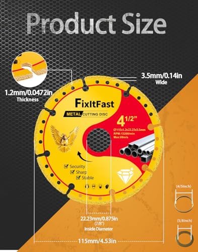 FIXLTFAST Diamond Metal Cutting Wheel 4-1/2 x 7/8 for Angle Grinder - 1PCS