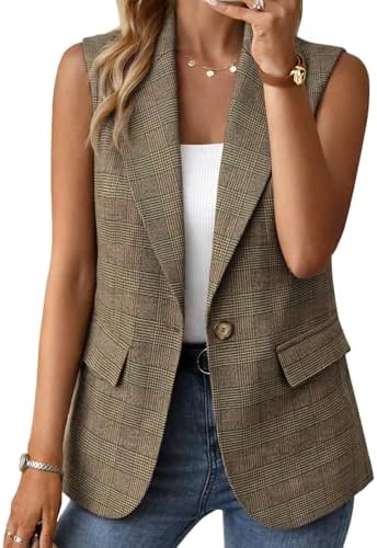 Mina Self Women's Sleeveless Vest Tops Open Front Lightweight Blazer Jacket