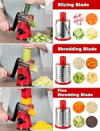 Geedel Rotary Cheese Grater Hand Crank, Cheese Shredder Vegetable Slicer