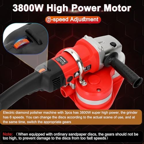 3-Head Electric Diamond Polisher Machine, 8" grinding diameters and 3pcs Diamond Grinding Wheels, 3800W Concrete Grinder for Polishing Stone Concrete Surface, Metal Descaling and Thinset Removing