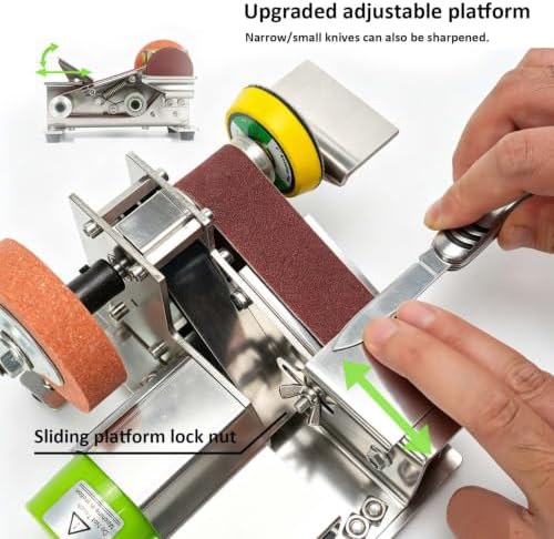 Mini Belt Sander Electric Knife Sharpener Features 15-Degree Bevel And 90-Degree Platform Grinds Wood, Metal, Or Polishes Leather Goods And Wood Surfaces Wide Design Ensures Stability And Low Noise