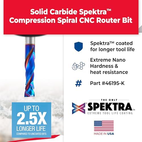 Amana Tool Spektra Extreme Tool Life Solid Carbide CNC Compression Spiral Router Bit, 46195-K, 1/2 D x 1-3/4 CH x 1/2mm Shank x 3-1/2 Inch L 2 Flute