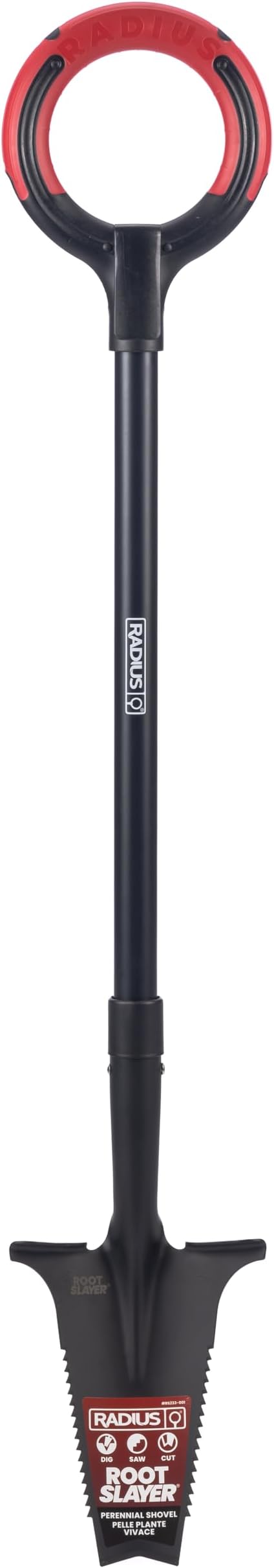 Root Slayer RS233 Perennial Garden Shovel with Serrated Blade for Digging and Root Cutting, Fiberglass Shaft, Heavy Duty Steel Spade, Black