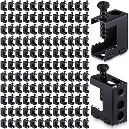 Tandefio 400 Pcs 1/4"-20 Spring Steel Beam Clamps Metal Beam Hanger, Black
