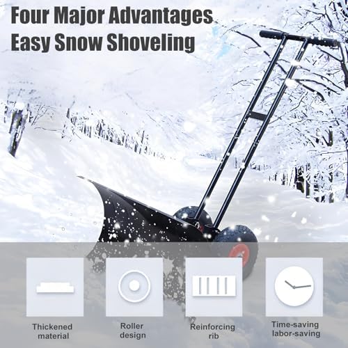 Snow Pusher Shovel - Heavy 36" Blade Snowplow Shovels, 10" Pneumatic Tires, 7-Way Pivot,for Frequent Use On Driveways