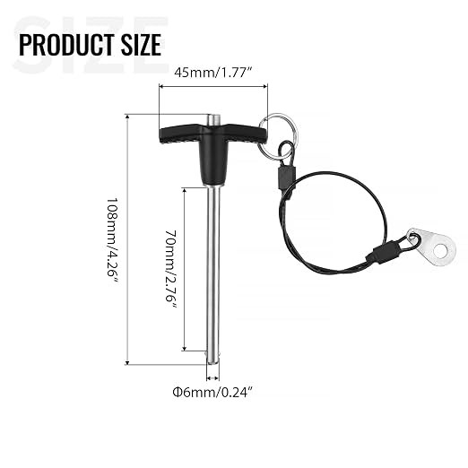 2 Pack T Handle Quick Release Pin 0.24 Inch Diameter,304 Stainless Steel Ball Locking Pin with Push Button Lanyard Usable Length 2.76"(6mm x 70mm)