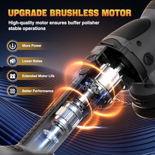 VERVEWAVE Cordless Buffer Polisher Kit for Dewalt 20V Battery (No Battery), 6-Inch Orbital Car Polisher Variable Speed 1800—5500 RPM, 17PCS Polishing Accessories, for Car Polishing/Waxing (Tool Only)