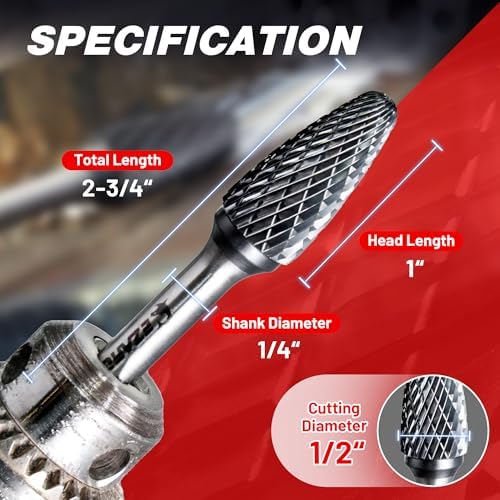 EZARC AlCrN Carbide Rotary Burr Bit, SF-5 Double Cut, 1/4-Inch Shank