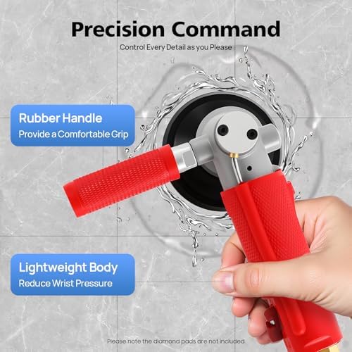 Air Powered Wet Stone Polisher, 4'' Pneumatic Wet Stone Polisher with 7.55ft Water Pipe, Heavy Duty Wet Air Sander Grinder for Granite, Marble, Concrete, Stones Polishing Tool