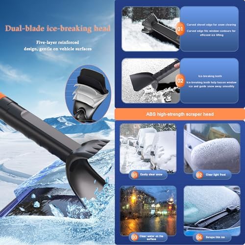 Snow Brush and Ice Scraper for Ram 3500 HD 2010–2025, with Shovel, Extendable Handle, 360° Rotating Head, Detachable Sections, 5-in-1 Car Snow Cleaning Tools