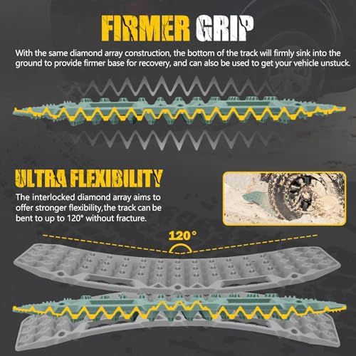 BUNKER INDUST Off-Road Traction Boards, Pair Recovery Tracks Traction Mat for Jeep Mud, Sand, Snow Traction Pads-Green Emergency Tire Traction Device