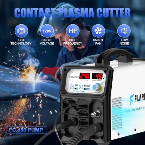FLARING 240V Plasma Cutter With Built In Air Compressor 45A IGBT Inverter Digital Plasma Cutting Machine, 3/8 Inch Clean Cut And 5/8 Inch Max Cut High Frequency (No External Compressor Needed)