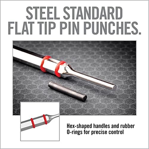 Real Avid Pin Punch Set & Hammer + Non-Slip Magnetic Bench Block | 10 Standard Nickel-Plated Steel Pin Punches, 4 Interchangeable Hammer Heads - Brass, Steel, Rubber, Nylon & Non-Marring Bench Block