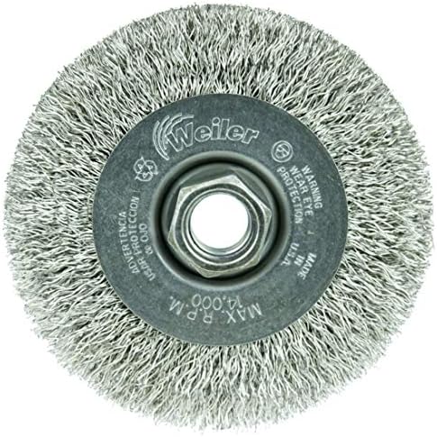 Weiler 13085 4" Narrow Face Crimped Wire Wheel, .014" Stainless Steel Fill, 5/8"-11 Unc Nut, Made in the USA