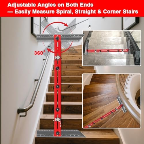 Stair Tread Template Tool – Stair Tread Gauge Jig, Aluminum Alloy Measuring and Scribe Tool for Accurate Angle, Depth, and Length Measurement of Stairs, Risers, and Partitions