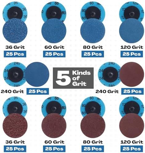 Chumia 250 Pcs 2 Inch Sanding Discs Set 5 Grit Mix 36 to 240, Red,Blue