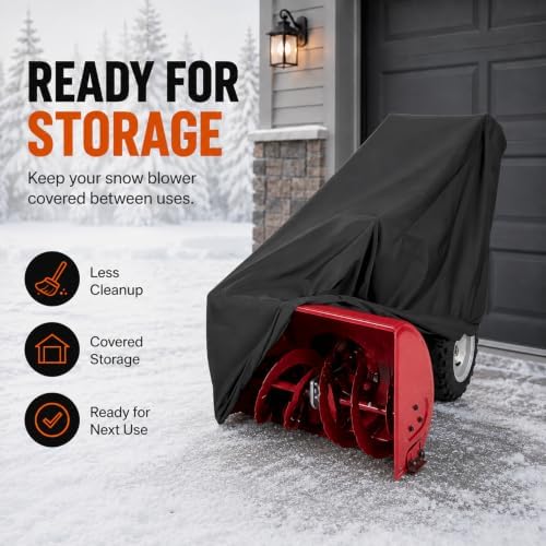 Snow Blower Cover for Columbia C 224 2014–2018, 420D Oxford Snowblower Storage Cover with Drawstring Closure, Buckle Straps for Walk-Behind Snow Throwers