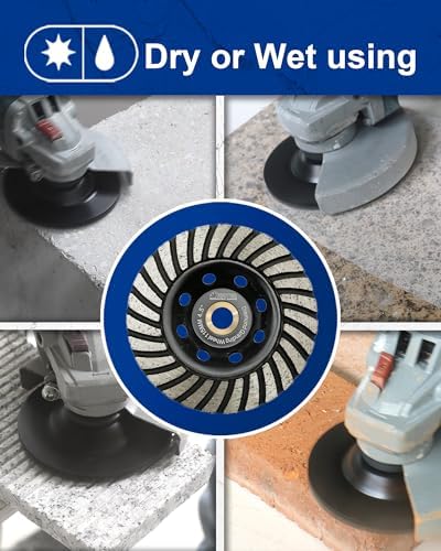 SHDIATOOL 4 Inch Turbo Row Diamond Grinding Cup Wheel for Concrete Granite Marble Masonry Brick Fits 7/8 Inch or 5/8 Inch Arbor