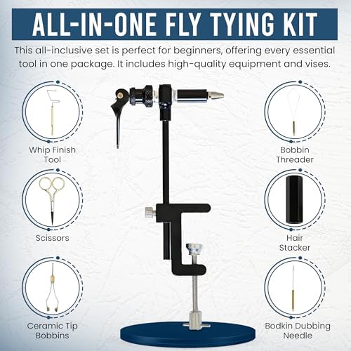 Rotary Fly Tying Vise for Beginners – 360° Sturdy Clamp Base Black Fly Vise/Complete Fly Fishing Tools Kit | Fly Tying Materials Kit | Fly Tying Kit Accessories for Fishing Enthusiasts