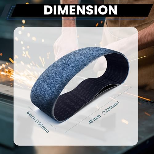6x48 Inch Sanding Belts 10 Pcs (5 Grit, 2 Each of 80, 120, 150, 240, 400 Grits) Heavy Duty Belt Sander Zirconia Belt Sander Paper for Wood, Metal, Stainless Steel, Automotive, and Furniture