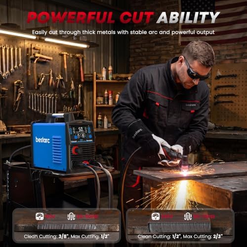Bestarc 50A Pilot Arc Plasma Cutter, 110/220V, LED Display, Air Sensor
