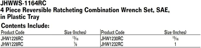 Williams WS-1164RC 4-Piece Reversible Ratcheting Combination Wrench Set
