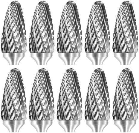 SF-5 Tungsten Carbide Burr Rotary File Tree Shape Radius End Shape Double Cut for Die Grinder Drill Bits 1/4'' Inch Shank Diameter and 1/2'' Diameter of Cutter 1'' Inch Cutter Length - 10Pcs