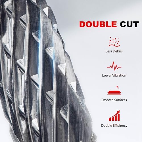 HAUTMEC Tungsten Carbide Rotary Burr Bit YG6, 1/4" Shank Double Cut Die Grinder Bit, Low Vibration Precision Rotary File for Metal Grinding, Engraving & Deburring (6MM Oval), HT0451