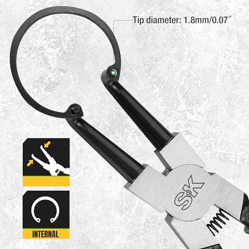SK 7-Inch Snap Ring Pliers, Internal Circlip Pliers with 90-Degree Bent Jaw
