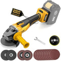 Brushless Angle Grinder, for DEWALT 20V Battery, 4-1/2" Cordless Small Angle Grinder with Auxiliary Handle, 10 Sandpapers, 2 Cutting & 2 Grinding Wheels, Pin Wrench, Lock-on Slide Switch for Polishing