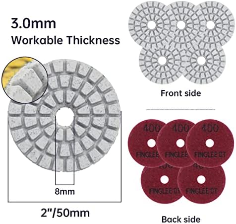 2 Inch Diamond Polishing Pads with 7Pcs Dry Wet Granite Stone Polish Pad Kit for Drill，50-3000 Grit Polishing Pad (5Pcs 400#（Dry/Wet）)