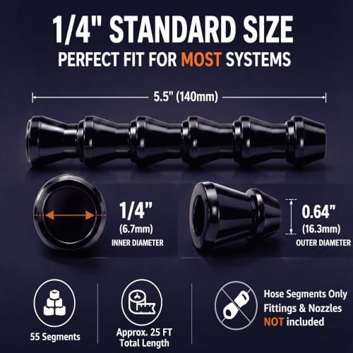 55 Pcs 25ft 1/4'' ID Flexible Water Oil Coolant Hose Pipe Bulk,Black