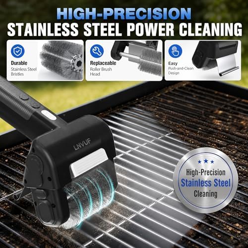 Electric Grill Brush, Grill Cleaner with LED Light, with 800 RPM Motor, Heavy Duty Grill Cleaning Tool, Personalized Grill Gift s for Dad