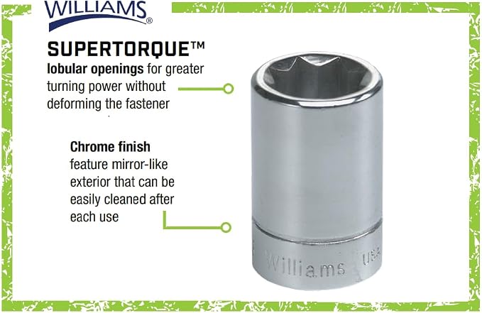 Williams JHWB-628 3/8-Inch Drive Shallow SAE 6 Point Socket, 7/8-Inch, High-Polished Chrome Finish