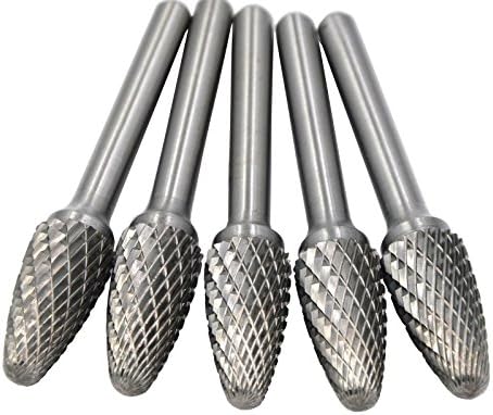5Pcs/set 1/2 12mm Dia.Pointed Tapered Cone Burrs Heavy Duty Solid Carbide Grinding Double Cutting Heads Chamfering Abrasion Industrial Deburring Rotary Tools for Hard Steel Metal Metalworking