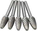 5Pcs/set 1/2 12mm Dia.Pointed Tapered Cone Burrs Heavy Duty Solid Carbide Grinding Double Cutting Heads Chamfering Abrasion Industrial Deburring Rotary Tools for Hard Steel Metal Metalworking