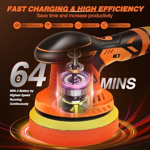 Saker Cordless Buffer Polisher, 6 Inch Fast Charging Portable Car Polishing Kit with 2PCS 12V 2000mAh Batteries, Polisher for Car Detailing Polishing Waxing