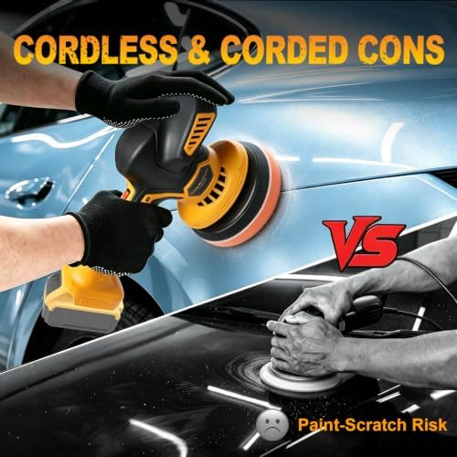 6" Cordless Rotary Car Buffer Polisher for Dewalt 20V MAX Batteries