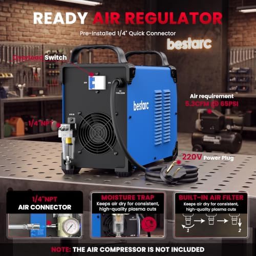 Bestarc Plasma Cutter Machine, 80Amps HF Pilot Arc, 110/220V, Air Sensor