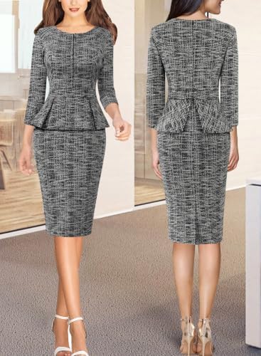 VFSHOW Womens Work Business Office Front Zipper Peplum Church Sheath Dress