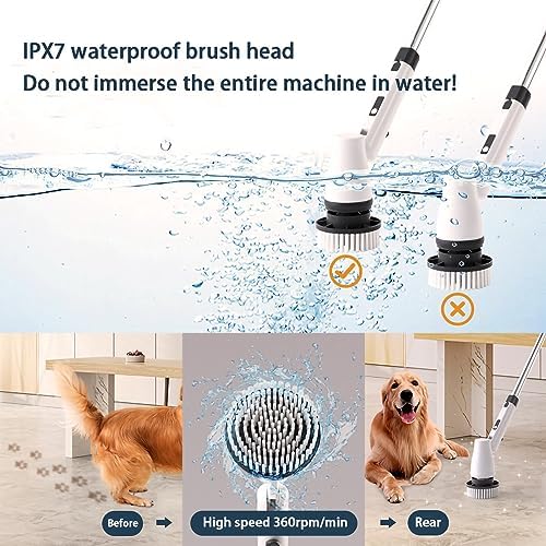 Electric Spin Scrubber With Adjustable Extension Arm, 2 Adjustable Speeds & 8 Replaceable Brush Heads For Bathroom Shower Bathtub Glass Car