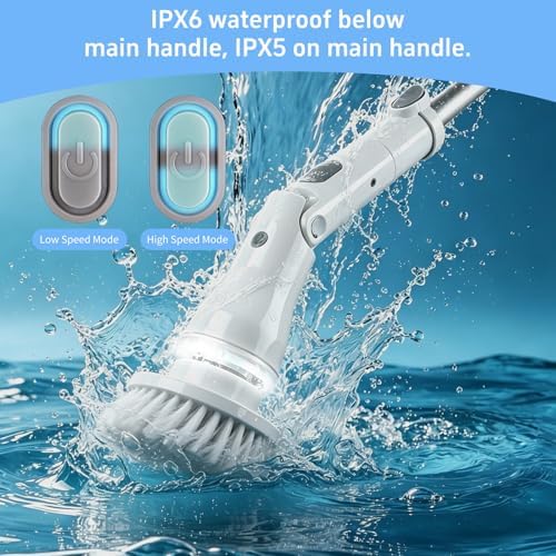 Electric Spin Scrubber, 8 in 1 LED Electric Scrubber for Cleaning, 90 Mins Long Runtime IPX6 Waterproof & 52" Extendable Handle for Deep Clean Bathroom Grout, Tile and Kitchen