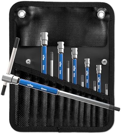 LABEAR 6-Piece Metric Sliding T-Handle Hex Wrench Set, 2-8mm | 360 degree spinning sleeve, 3 lock positions, Cr-V steel, anti-slip tips