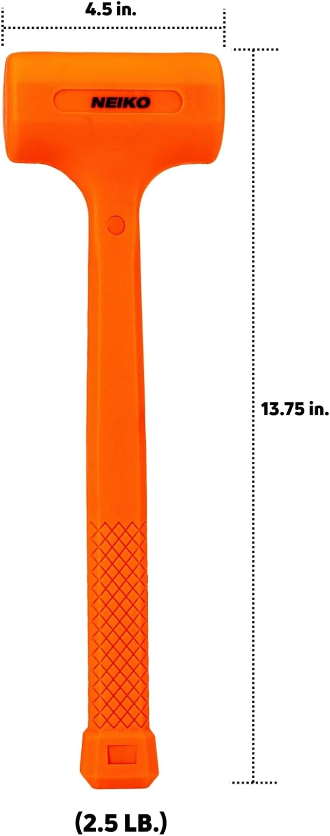 NEIKO 02844A Dead Blow Hammer, 2.5 Pounds, Neon Orange Deadblow Hammers, Mallet, Spark and Rebound Resistant, Unibody Molded, Soft Blow Rubber, Checkered Grip, Steel Shot and Core