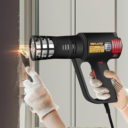 Digital Display Heat Gun 1300W, Variable Temperature 122°F-1202°F/50°C-650°C, 5 Speed & Temp Settings, Overheat Protection with 4 Nozzles for Shrink Wrapping, Electronics, Crafts