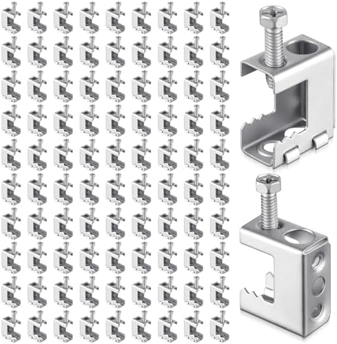 Tandefio 100 Pcs 1/4"-20 Spring Steel Beam Clamps Metal Beam Hanger, Silver