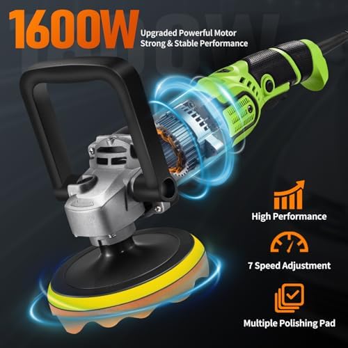 Buffer Polisher 1600W 6"/7" Rotary Car Wax Polisher 7-Speed